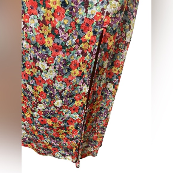 H&M FLORAL PRINT MAXI SIDE SLIT SKIRT SIDE ZIPPER YELLOW AND PINK COLORS SIZE 10 - Picture 4 of 11